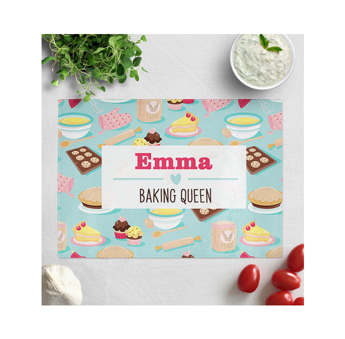 Personalised Baking Queen Glass Chopping Board
