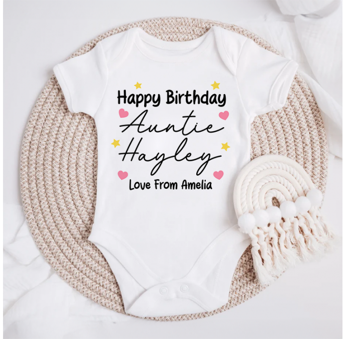 Personalised Happy Birthday Auntie Baby Grow