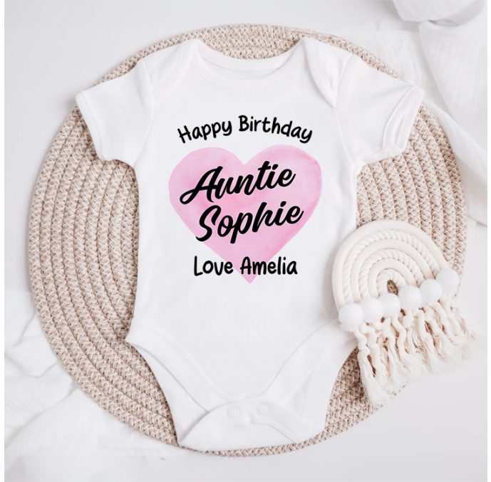 Personalised Happy Birthday Auntie Baby Grow