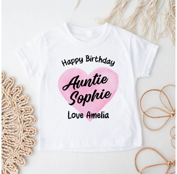 Personalised Happy Birthday Auntie Kids T Shirt