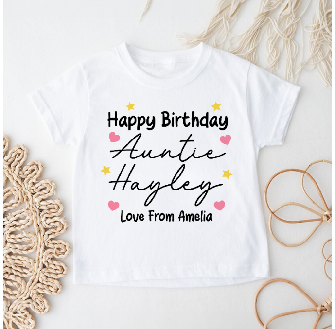 Personalised Happy Birthday Auntie Kids T Shirt