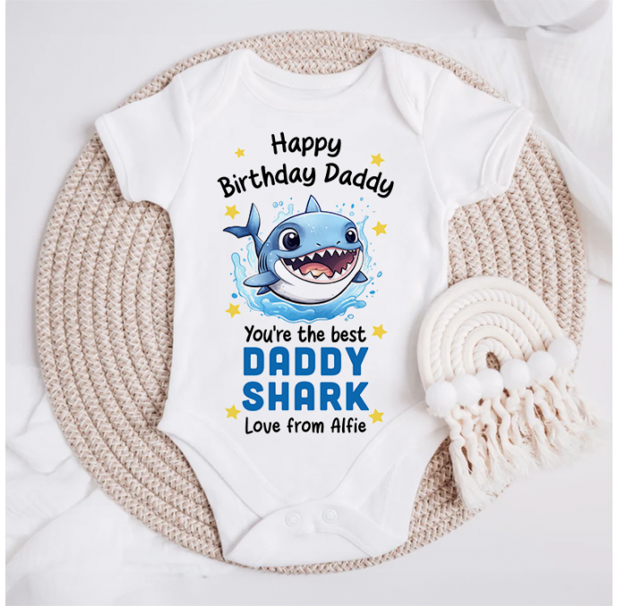 Personalised Happy Birthday Daddy Shark Baby Grow