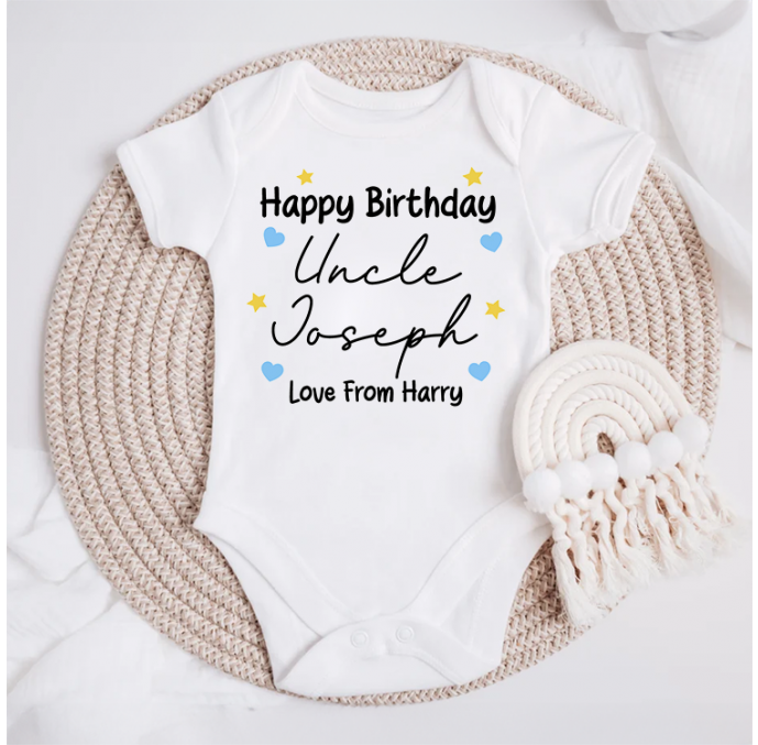 Personalised Happy Birthday Uncle Baby Grow