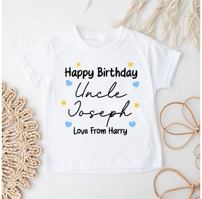 Personalised Happy Birthday Uncle Kids T Shirt