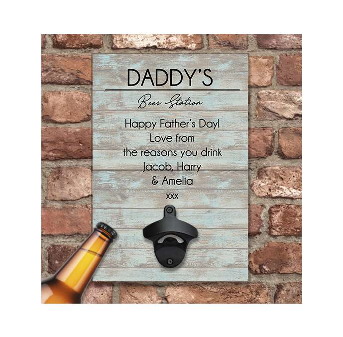 Personalised Dads Beer Station Wall Mounted Bottle Opener