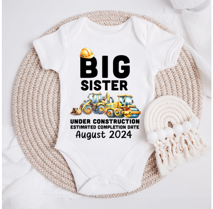 Personalised Big Sister Under Construction Baby Grow