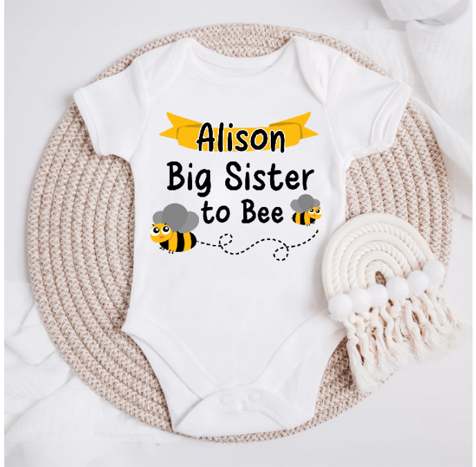 Personalised Big Sister to Bee Baby Grow