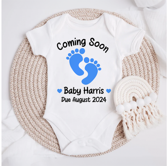 Personalised Coming Soon Due Date Baby Grow