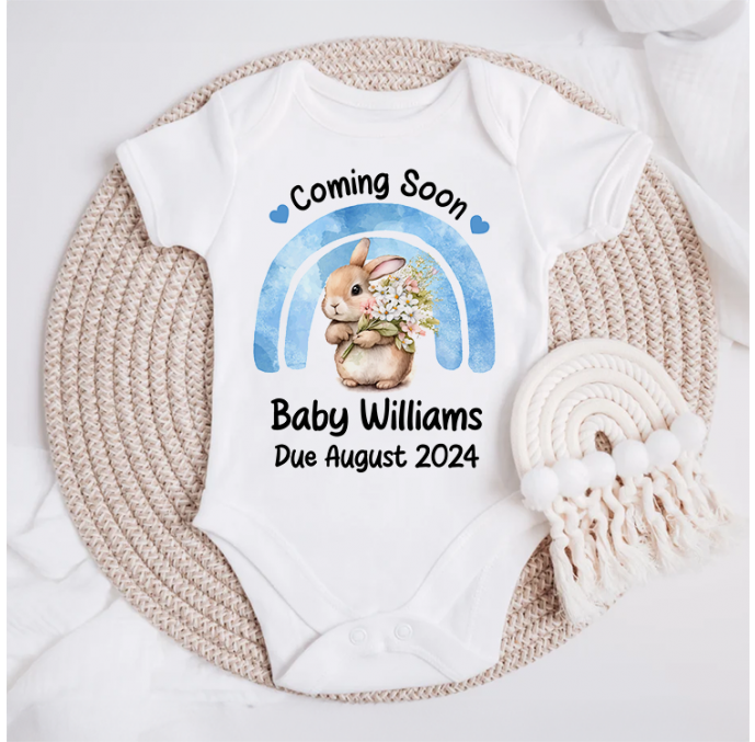 Personalised Coming Soon Due Date Baby Grow