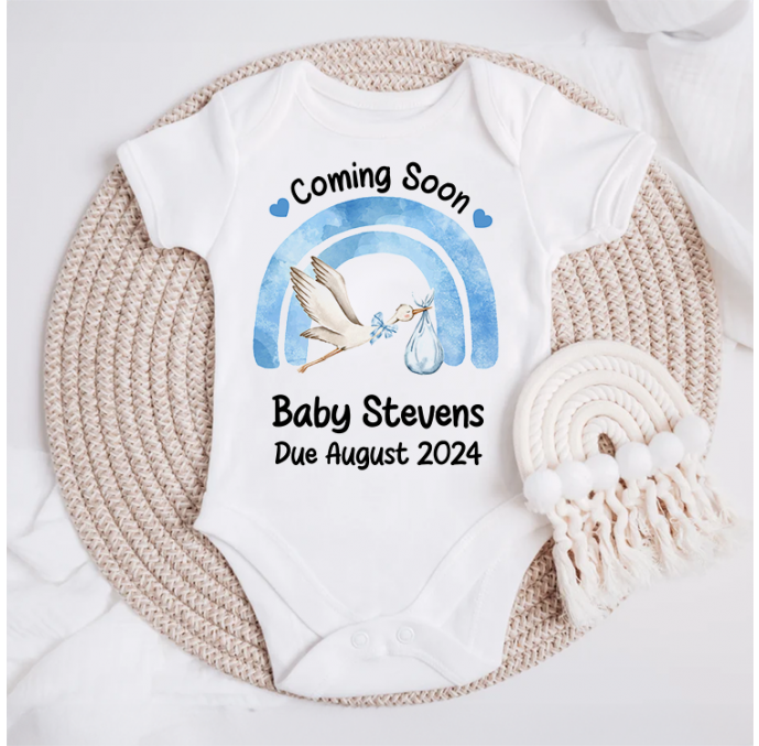 Personalised Coming Soon Due Date Baby Grow