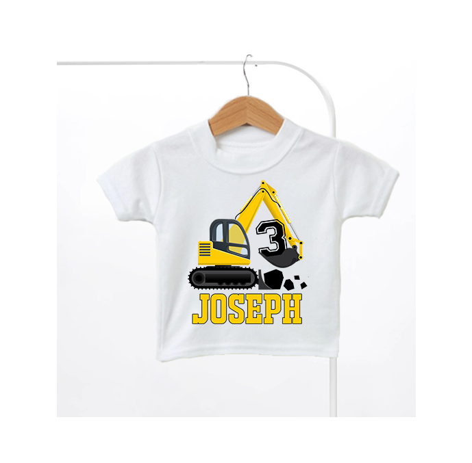 Personalised Digger Construction Birthday Kids T-Shirt