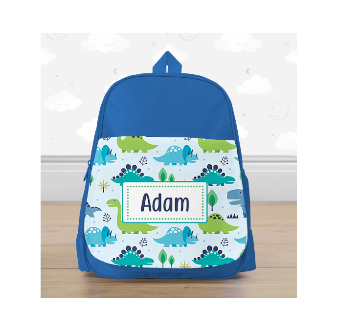 Personalised Dinosaur Blue Mini Backpack