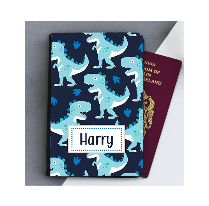 Personalised Dino Blue Passport Cover
