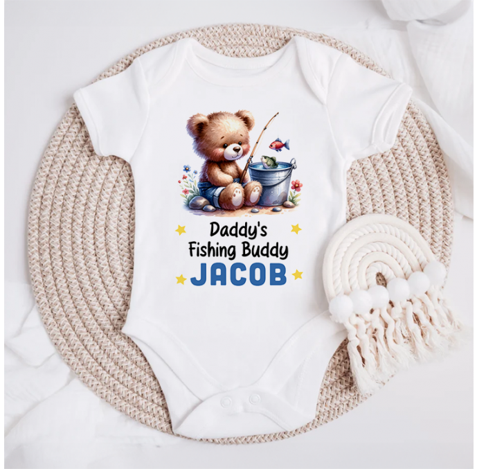 Personalised Daddys Fishing Buddy Baby Grow