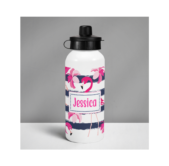 Personalised Flamingo Stripes Drinks Bottle