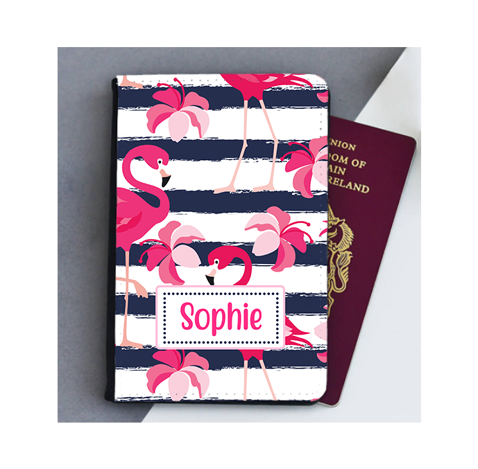 Personalised Flamingo Stripes Passport Cover
