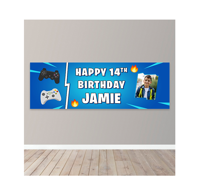 Personalised Boys Gaming Photo Upload Birthday Banner