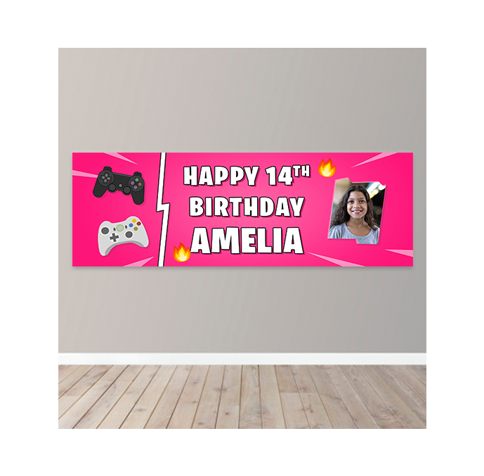 Personalised Girls Gaming Photo Upload Birthday Banner