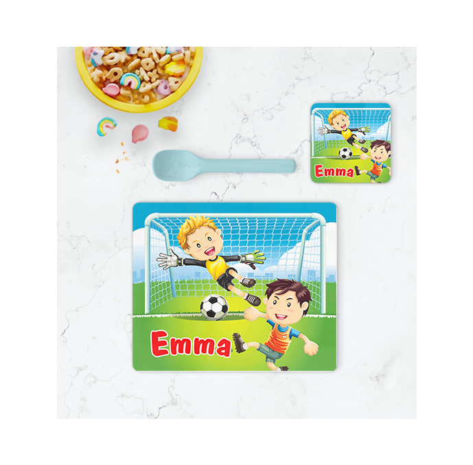 Personalised Football Goal Keeper Placemat & Coaster