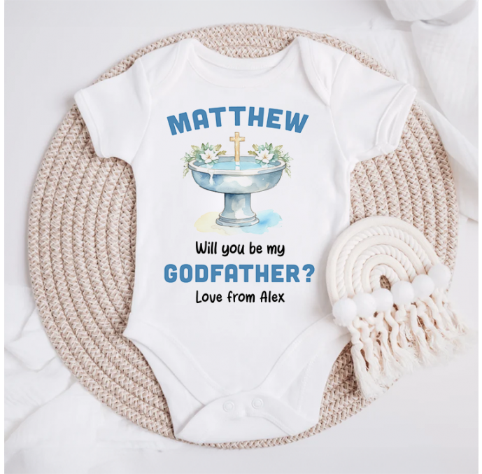 Personalised Will You be my Godfather Baby Grow