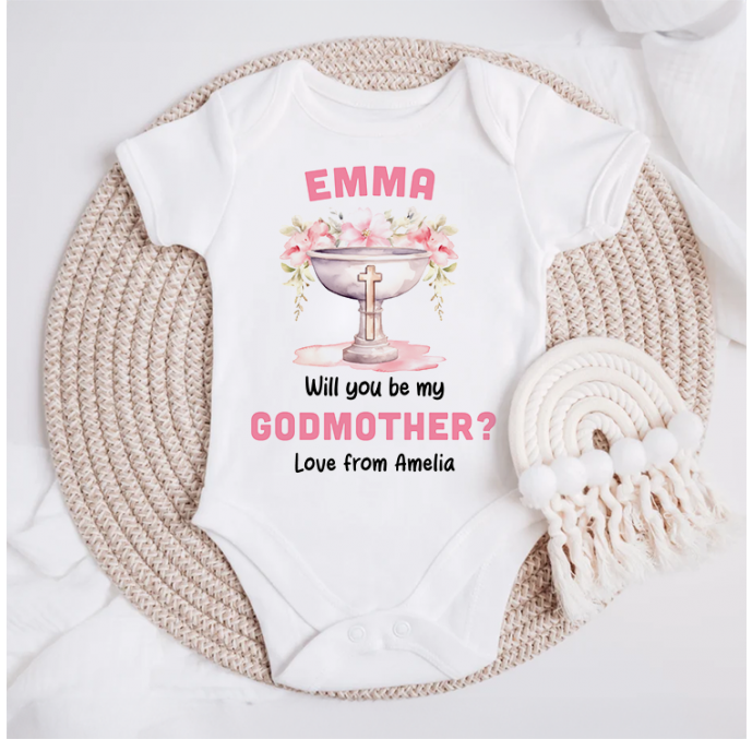 Personalised Will You be my Godmother Baby Grow