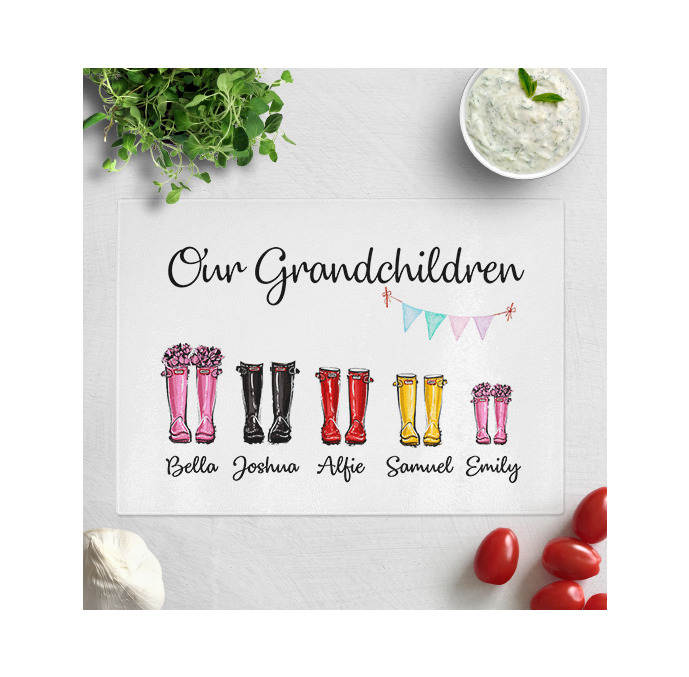 Personalised Our Grandchildren Wellies Chopping Board