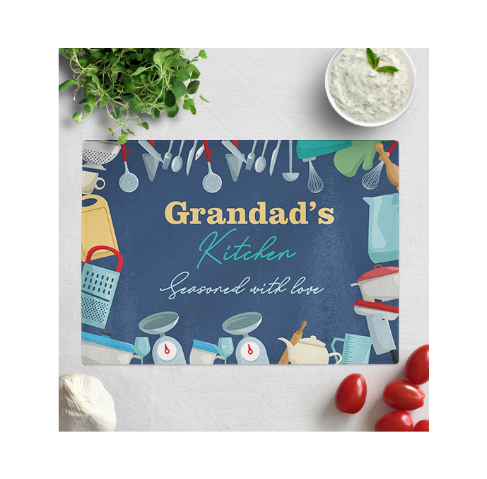 Personalised Grandads Kitchen Glass Chopping Board