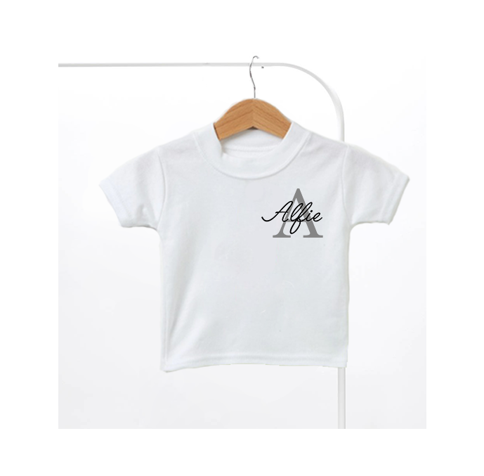 Personalised Grey Name & Initial Kids T-Shirt