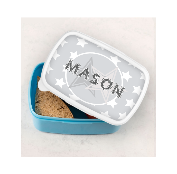 Personalised Grey Stars Lunch Box