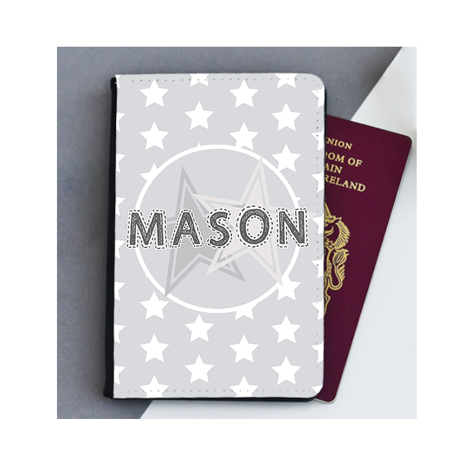 Personalised Grey Stars Passport Cover