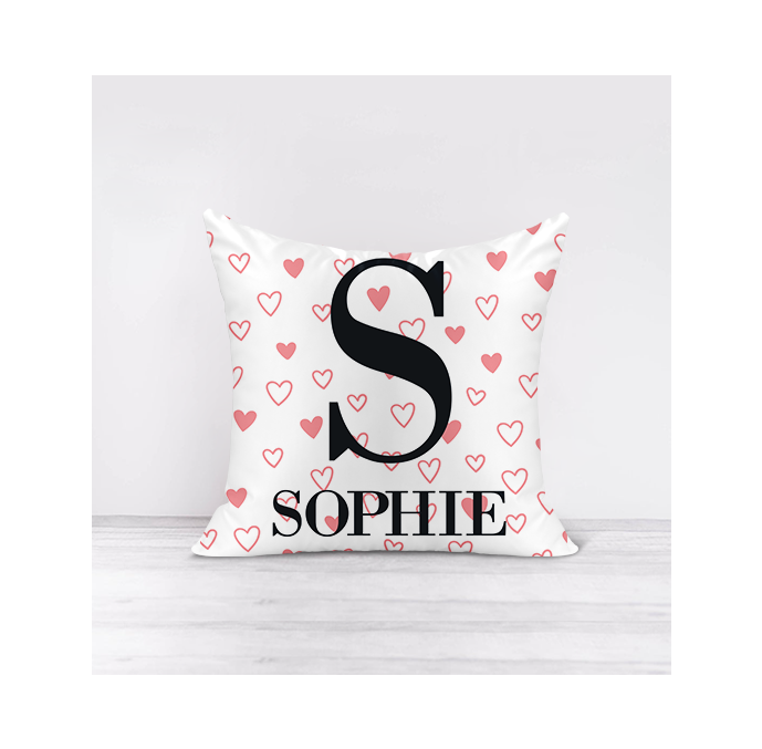 Personalised Pink Love Hearts Cushion