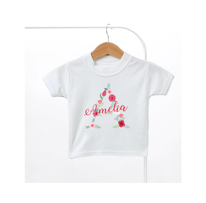 Personalised Floral Name & Initial Kids T-Shirt