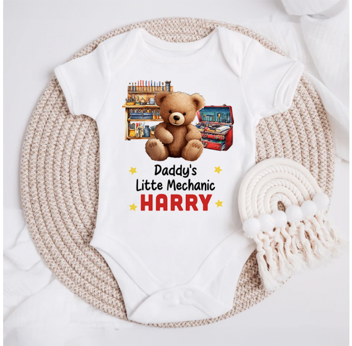 Personalised Daddys Little Mechanic Baby Grow