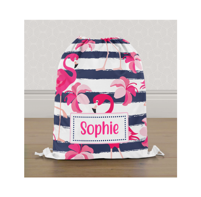 Personalised Flamingo Stripes Gym Bag