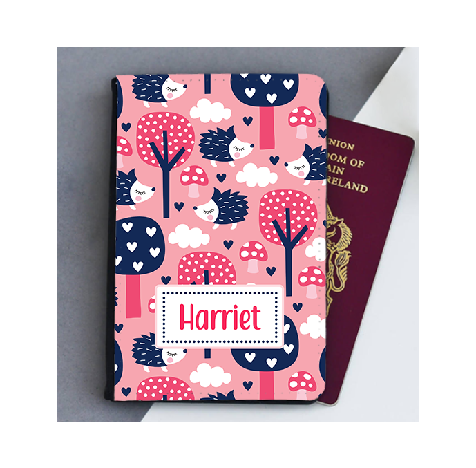 Personalised Pink Hedgehog Passport Cover