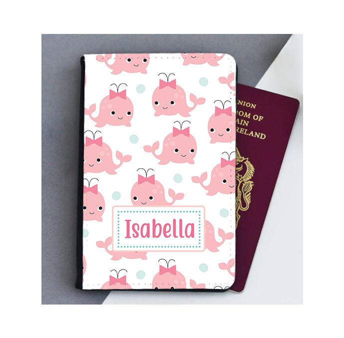 Personalised Pink Whale Passport Cover