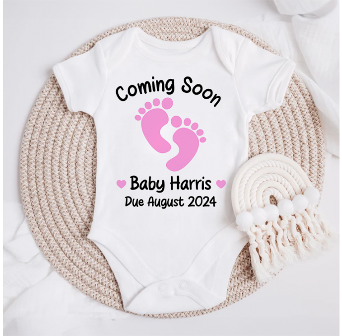 Personalised Coming Soon Due Date Baby Grow