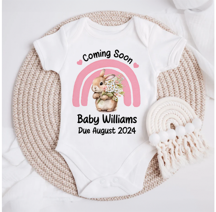 Personalised Coming Soon Due Date Baby Grow