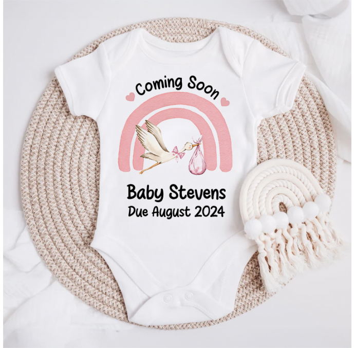 Personalised Coming Soon Due Date Baby Grow