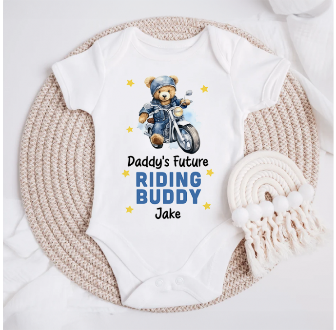 Personalised Daddys Future Riding Buddy Baby Grow