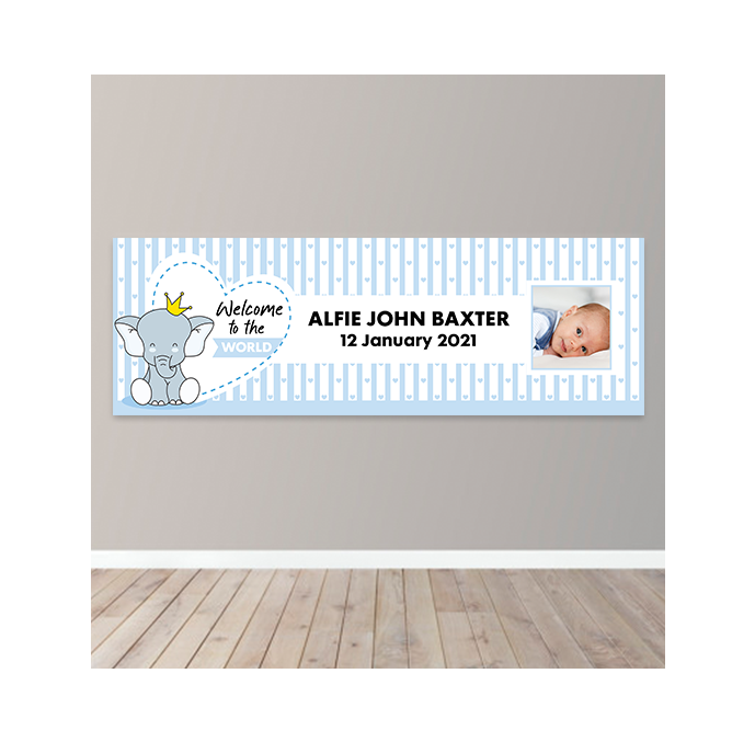 Personalised Boys Welcome To The World Photo Upload Banner