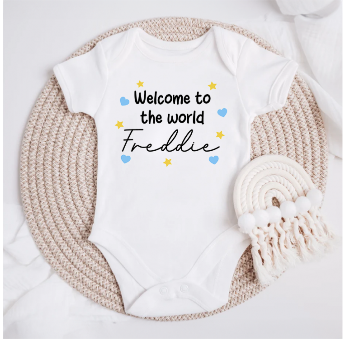 Personalised Welcome To The World Baby Grow