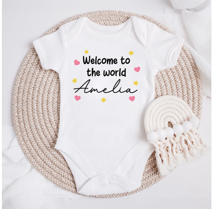 Personalised Welcome To The World Baby Grow