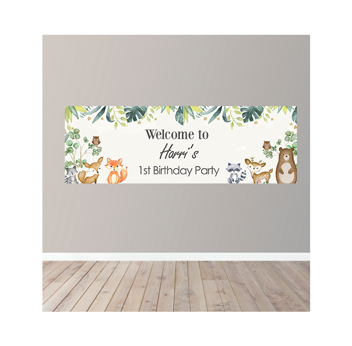 Personalised Safari Woodland Animals Happy Birthday Banner
