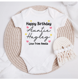 Personalised Happy Birthday Auntie Baby Grow