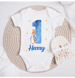 Blue Rabbit First Birthday Baby Grow