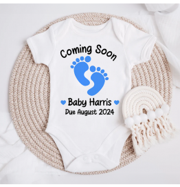 Personalised Coming Soon Due Date Baby Grow