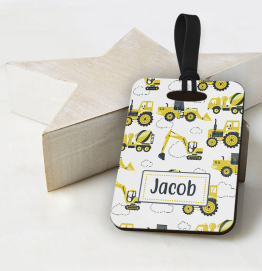 Personalised Digger Construction Luggage Tag