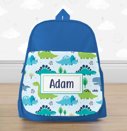 Personalised Dinosaur Blue Mini Backpack