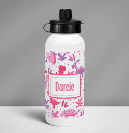 Personalised Dinosaurs Drinks Bottle Girls Pink